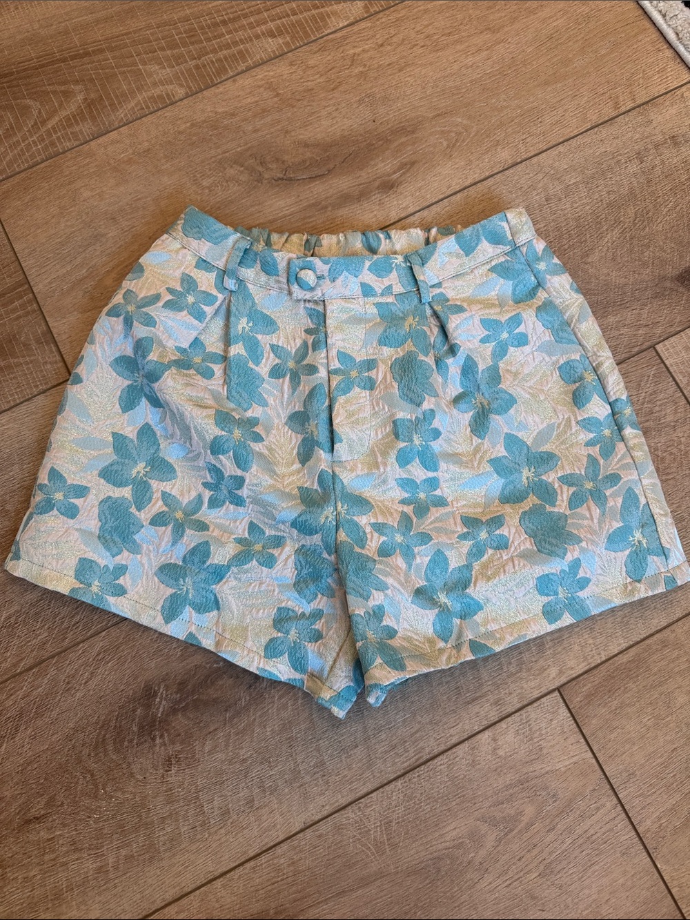 Floral Blue High-Rise Women's Shorts